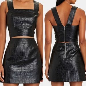 NWT SAYLOR Nixie Croc-Embossed Crop Top Black Small